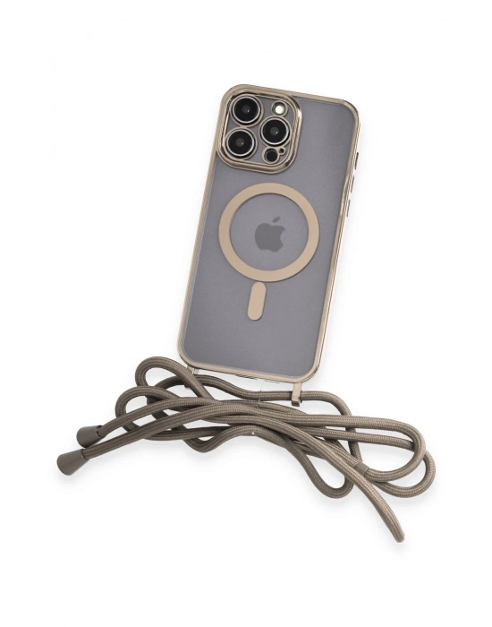 Newface iPhone 12 Pro Max Kılıf Divo Lazer Askılı Magsafe Kapak - Gold