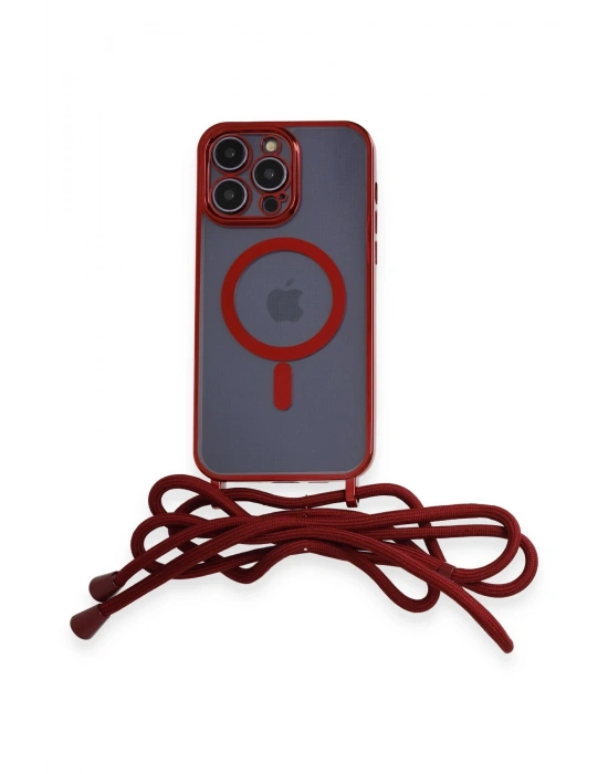 Newface iPhone 12 Pro Max Kılıf Divo Lazer Askılı Magsafe Kapak - Kırmızı