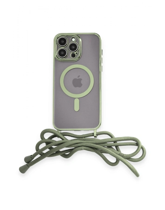 Newface iPhone 12 Pro Max Kılıf Divo Lazer Askılı Magsafe Kapak - Koyu Yeşil