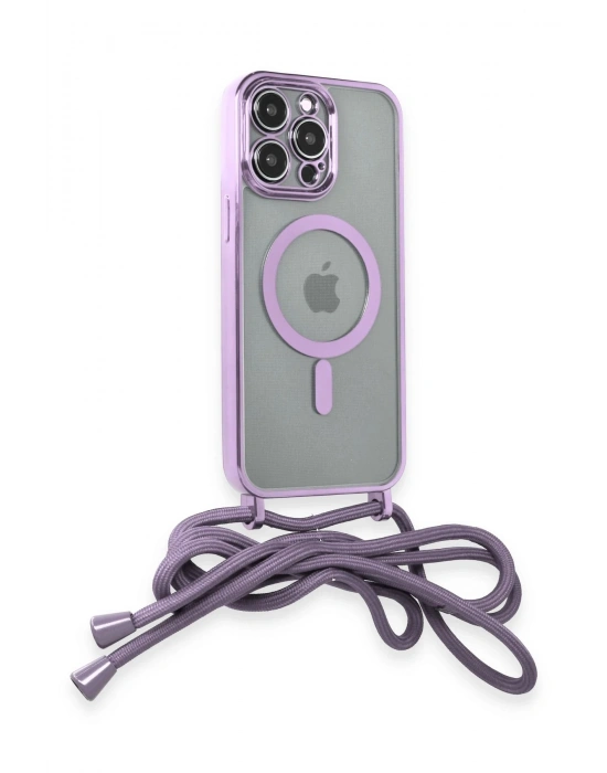 Newface iPhone 12 Pro Max Kılıf Divo Lazer Askılı Magsafe Kapak - Lila