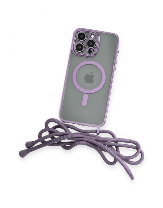 Newface iPhone 12 Pro Max Kılıf Divo Lazer Askılı Magsafe Kapak - Lila