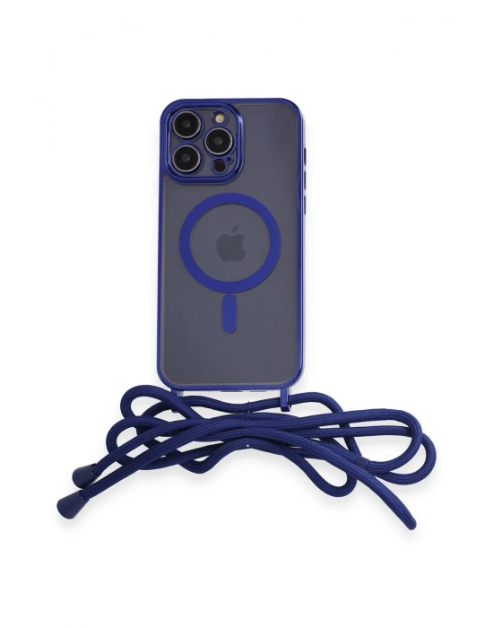 Newface iPhone 12 Pro Max Kılıf Divo Lazer Askılı Magsafe Kapak - Mavi