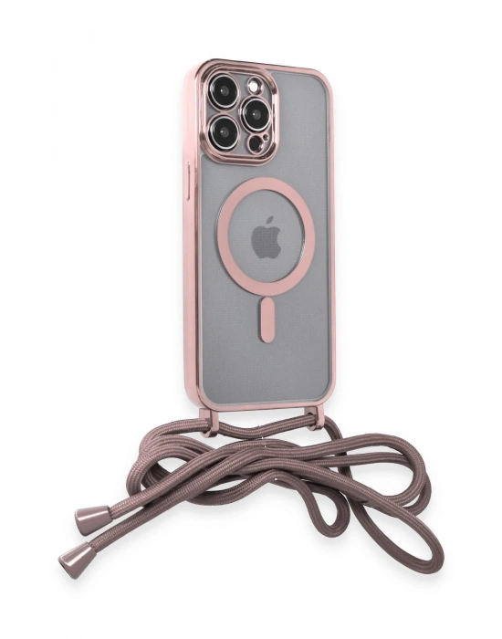 Newface iPhone 12 Pro Max Kılıf Divo Lazer Askılı Magsafe Kapak - Pembe