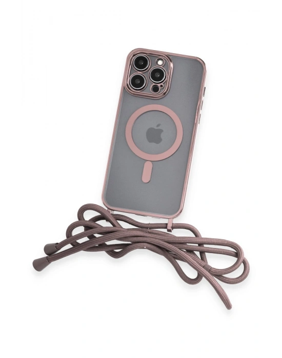 Newface iPhone 12 Pro Max Kılıf Divo Lazer Askılı Magsafe Kapak - Pembe