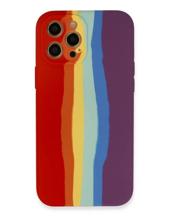 Newface iPhone 12 Pro Max Kılıf Ebruli Lansman Silikon - Kırmızı-Mor