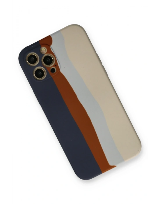 Newface iPhone 12 Pro Max Kılıf Ebruli Lansman Silikon - Lacivert-Krem