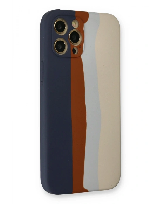 Newface iPhone 12 Pro Max Kılıf Ebruli Lansman Silikon - Lacivert-Krem