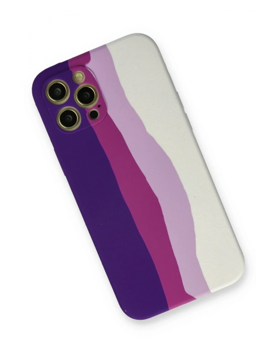 Newface iPhone 12 Pro Max Kılıf Ebruli Lansman Silikon - Mor-Beyaz