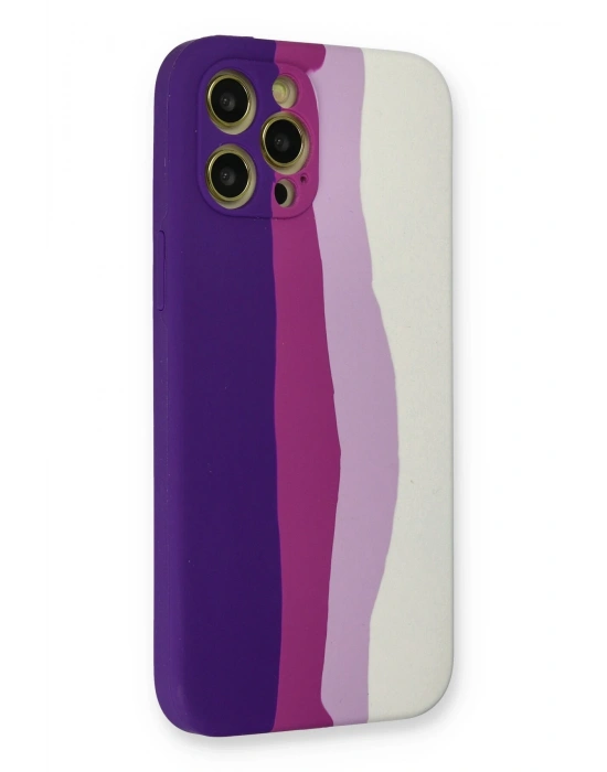Newface iPhone 12 Pro Max Kılıf Ebruli Lansman Silikon - Mor-Beyaz