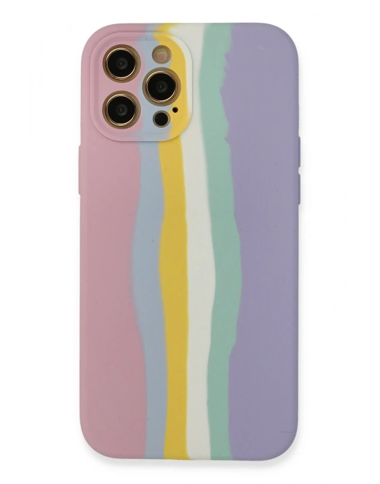 Newface iPhone 12 Pro Max Kılıf Ebruli Lansman Silikon - Pembe-Lila