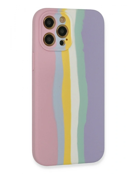 Newface iPhone 12 Pro Max Kılıf Ebruli Lansman Silikon - Pembe-Lila