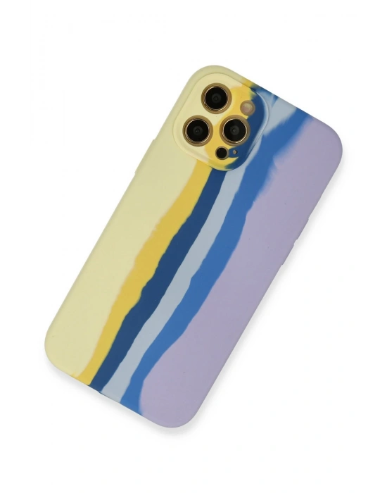 Newface iPhone 12 Pro Max Kılıf Ebruli Lansman Silikon - Sarı-Lila