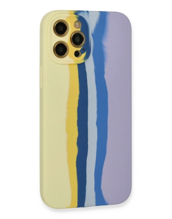 Newface iPhone 12 Pro Max Kılıf Ebruli Lansman Silikon - Sarı-Lila
