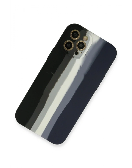 Newface iPhone 12 Pro Max Kılıf Ebruli Lansman Silikon - Siyah-Lacivert