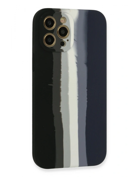 Newface iPhone 12 Pro Max Kılıf Ebruli Lansman Silikon - Siyah-Lacivert