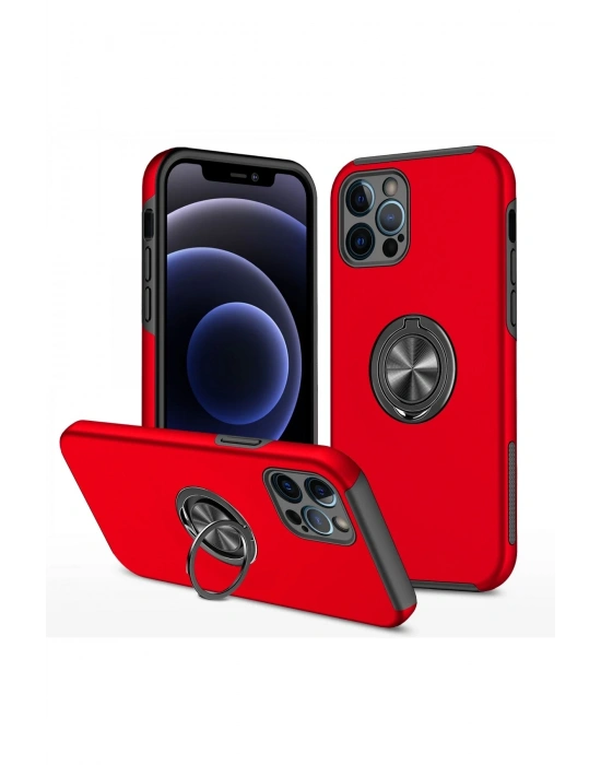 Newface iPhone 12 Pro Max Kılıf Elit Yüzüklü Kapak - Kırmızı
