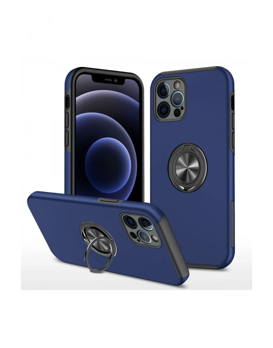 Newface iPhone 12 Pro Max Kılıf Elit Yüzüklü Kapak - Lacivert
