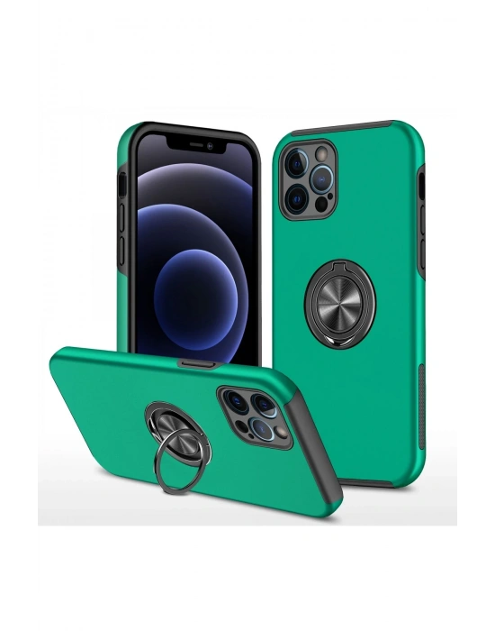 Newface iPhone 12 Pro Max Kılıf Elit Yüzüklü Kapak - Yeşil