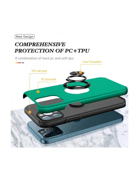 Newface iPhone 12 Pro Max Kılıf Elit Yüzüklü Kapak - Yeşil