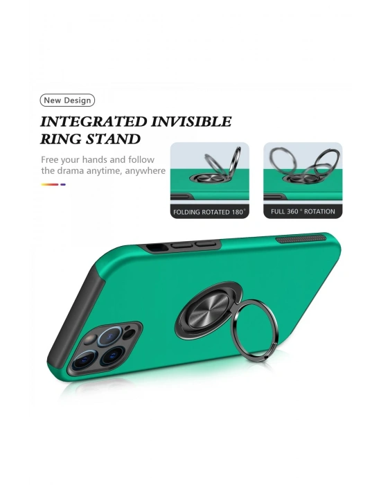Newface iPhone 12 Pro Max Kılıf Elit Yüzüklü Kapak - Yeşil