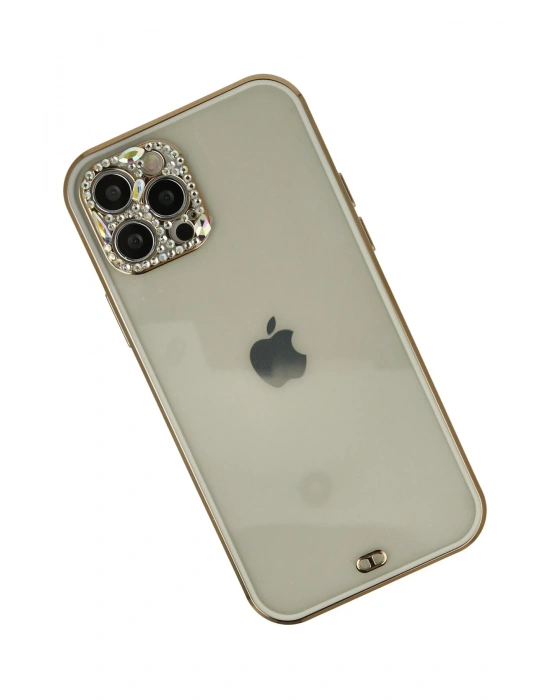 Newface iPhone 12 Pro Max Kılıf Liva Taşlı Silikon - Beyaz