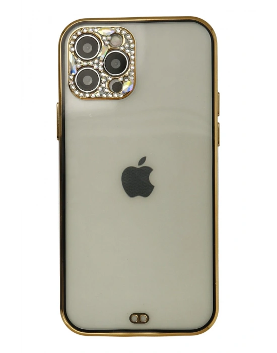 Newface iPhone 12 Pro Max Kılıf Liva Taşlı Silikon - Siyah