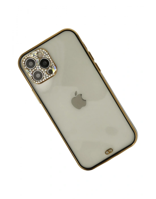 Newface iPhone 12 Pro Max Kılıf Liva Taşlı Silikon - Siyah