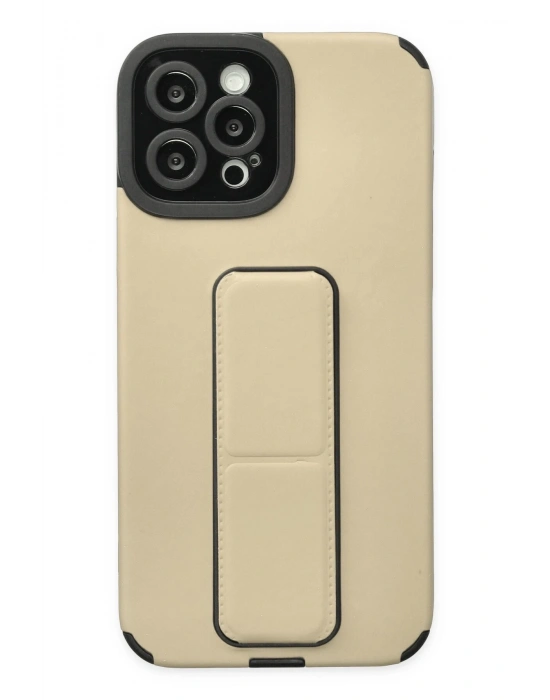 Newface iPhone 12 Pro Max Kılıf Mega Standlı Silikon - Gold