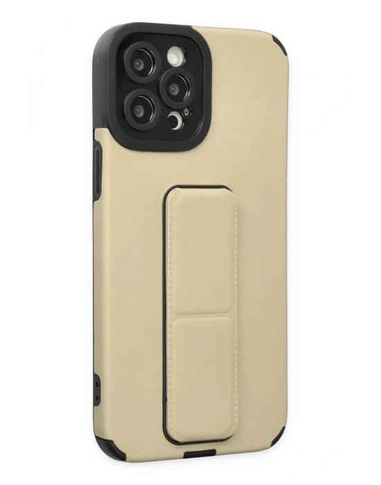 Newface iPhone 12 Pro Max Kılıf Mega Standlı Silikon - Gold