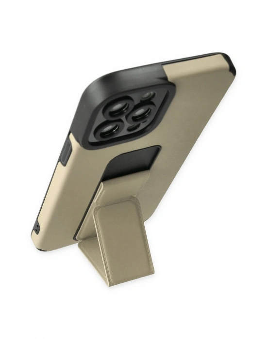 Newface iPhone 12 Pro Max Kılıf Mega Standlı Silikon - Gold