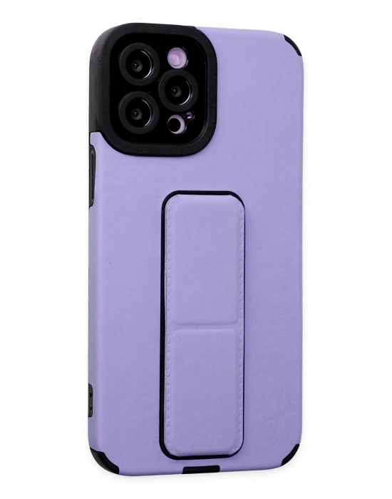 Newface iPhone 12 Pro Max Kılıf Mega Standlı Silikon - Lila