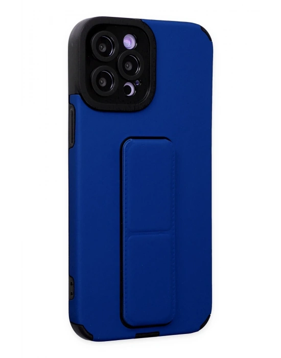 Newface iPhone 12 Pro Max Kılıf Mega Standlı Silikon - Mavi