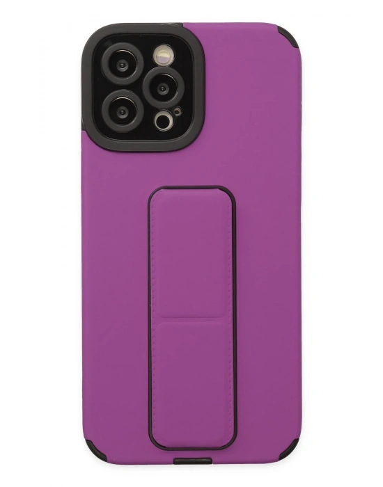 Newface iPhone 12 Pro Max Kılıf Mega Standlı Silikon - Mor