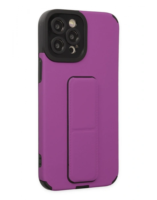 Newface iPhone 12 Pro Max Kılıf Mega Standlı Silikon - Mor