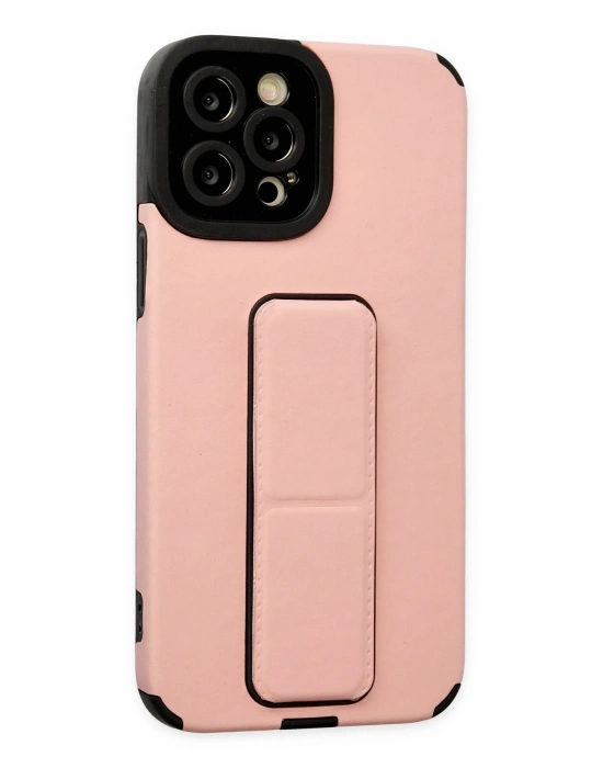 Newface iPhone 12 Pro Max Kılıf Mega Standlı Silikon - Pudra