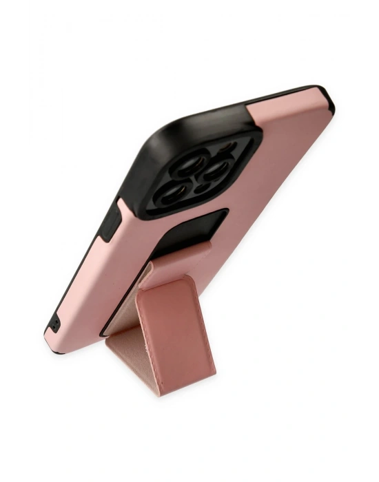 Newface iPhone 12 Pro Max Kılıf Mega Standlı Silikon - Pudra