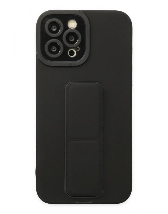 Newface iPhone 12 Pro Max Kılıf Mega Standlı Silikon - Siyah
