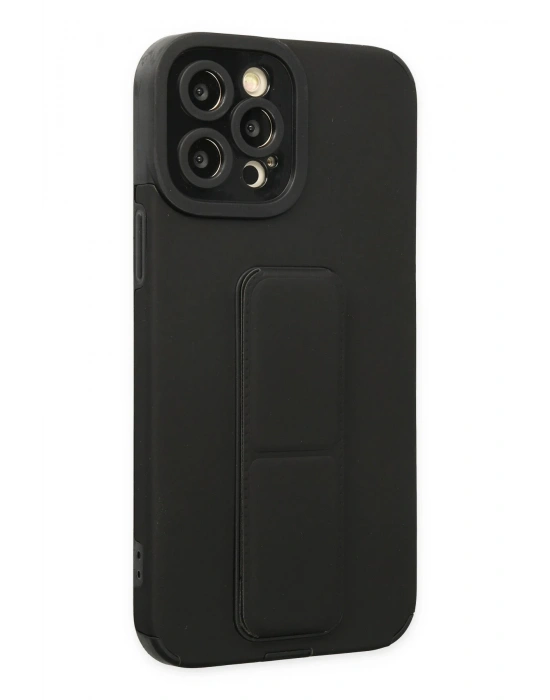 Newface iPhone 12 Pro Max Kılıf Mega Standlı Silikon - Siyah