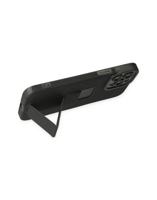 Newface iPhone 12 Pro Max Kılıf Mega Standlı Silikon - Siyah