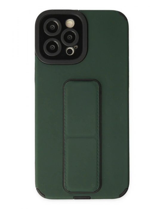 Newface iPhone 12 Pro Max Kılıf Mega Standlı Silikon - Yeşil