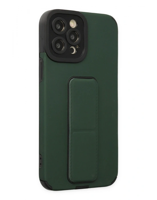 Newface iPhone 12 Pro Max Kılıf Mega Standlı Silikon - Yeşil