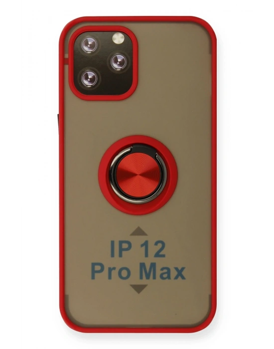 Newface iPhone 12 Pro Max Kılıf Montreal Yüzüklü Silikon Kapak - Kırmızı