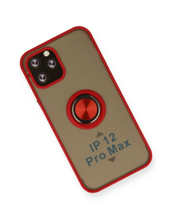 Newface iPhone 12 Pro Max Kılıf Montreal Yüzüklü Silikon Kapak - Kırmızı