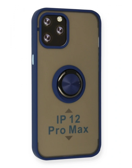 Newface iPhone 12 Pro Max Kılıf Montreal Yüzüklü Silikon Kapak - Lacivert