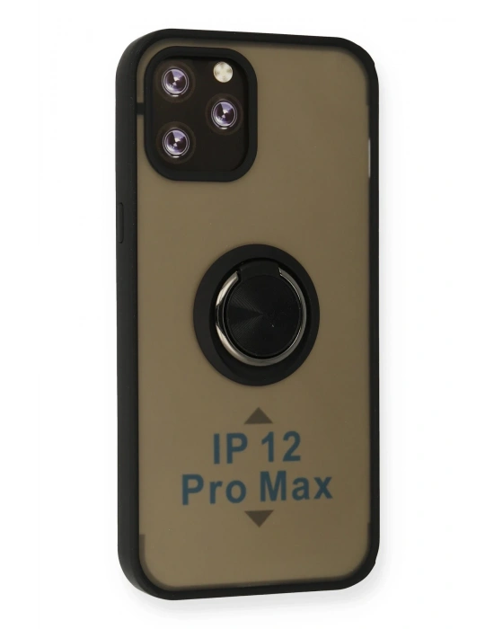 Newface iPhone 12 Pro Max Kılıf Montreal Yüzüklü Silikon Kapak - Siyah