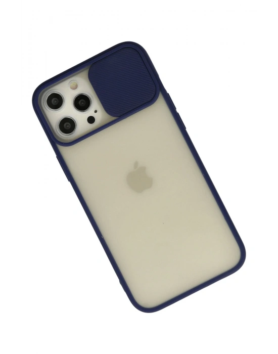 Newface iPhone 12 Pro Max Kılıf Palm Buzlu Kamera Sürgülü Silikon - Lacivert