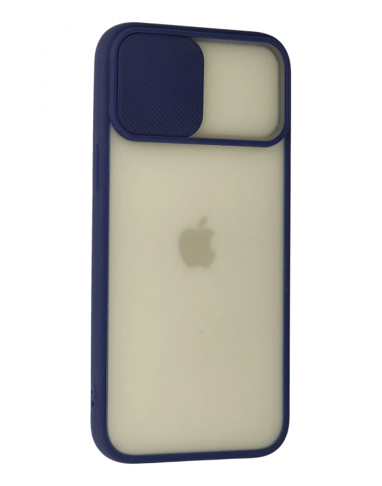 Newface iPhone 12 Pro Max Kılıf Palm Buzlu Kamera Sürgülü Silikon - Lacivert
