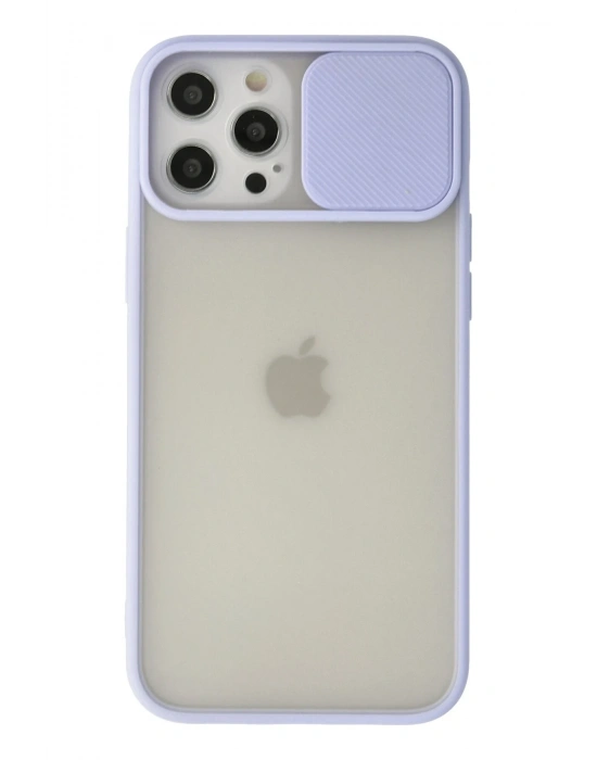 Newface iPhone 12 Pro Max Kılıf Palm Buzlu Kamera Sürgülü Silikon - Lila