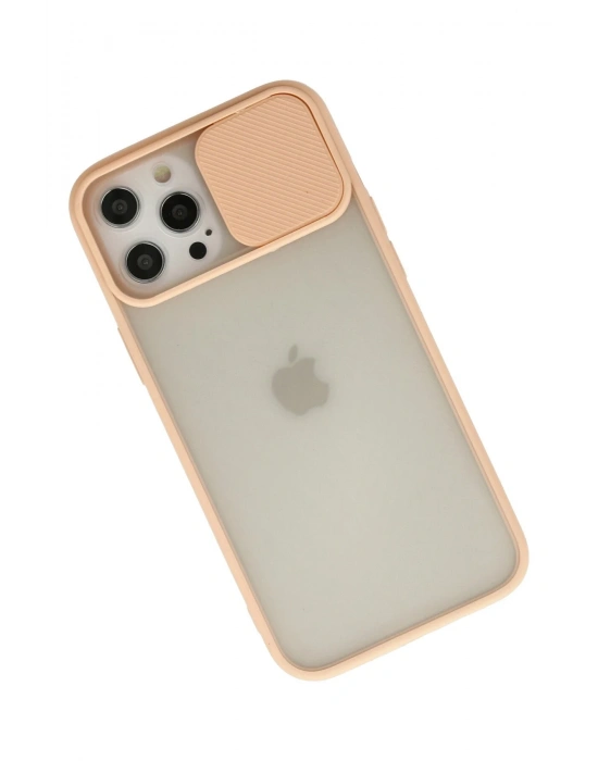 Newface iPhone 12 Pro Max Kılıf Palm Buzlu Kamera Sürgülü Silikon - Pembe