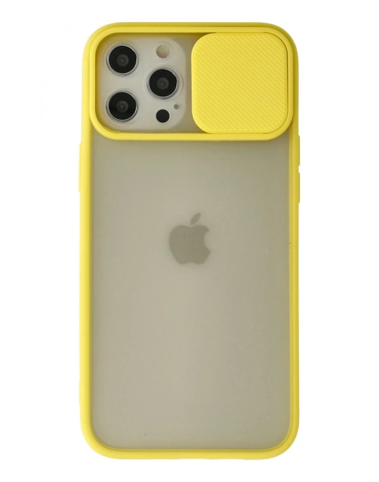 Newface iPhone 12 Pro Max Kılıf Palm Buzlu Kamera Sürgülü Silikon - Sarı